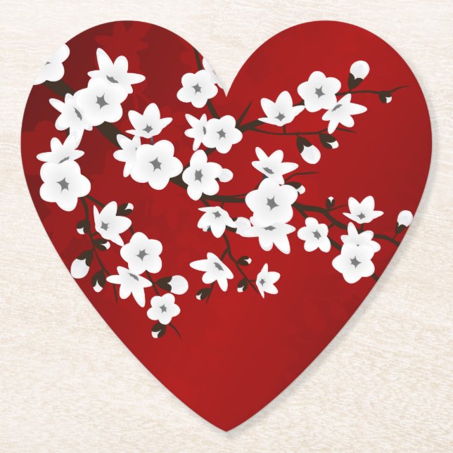 Asia Blommigt White Cherry Blommar Red Underlägg Papper (Framsida)