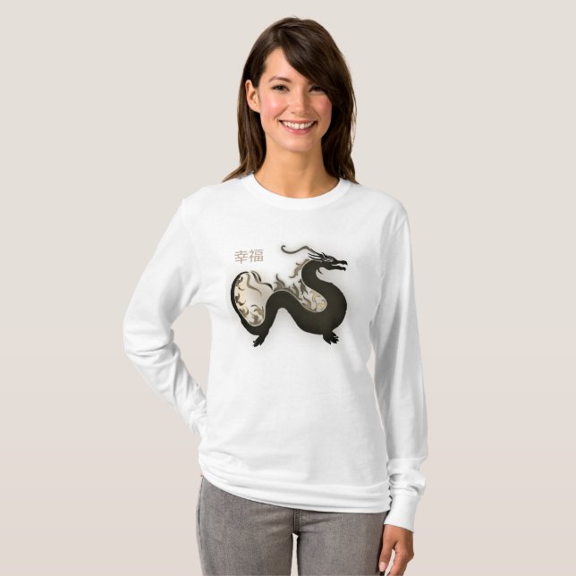 asia dragon sephia luck balances t shirt (Hel framsida)