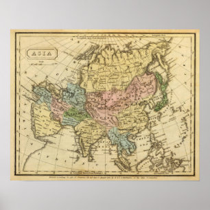 Asia Hand Färgad Atlas Karta Poster
