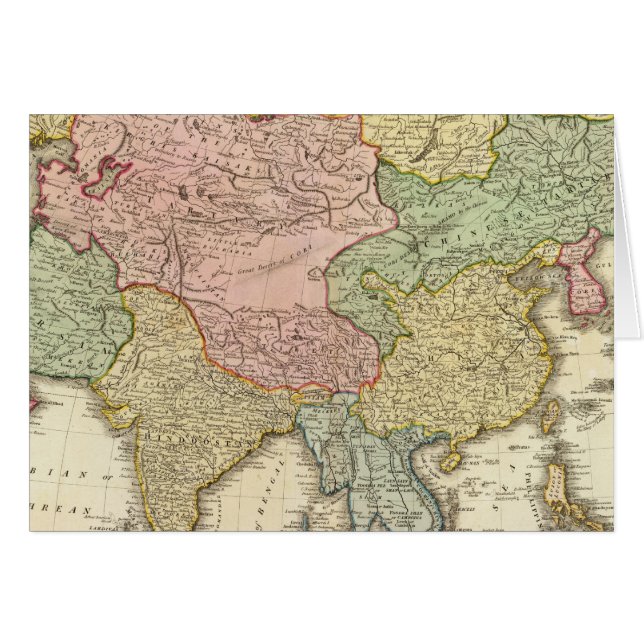 Asia Hand Färgad Karta Hälsningskort (Framsidan Horizontal)