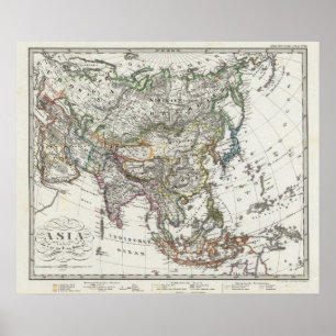 Asia Karta av Stieler Poster