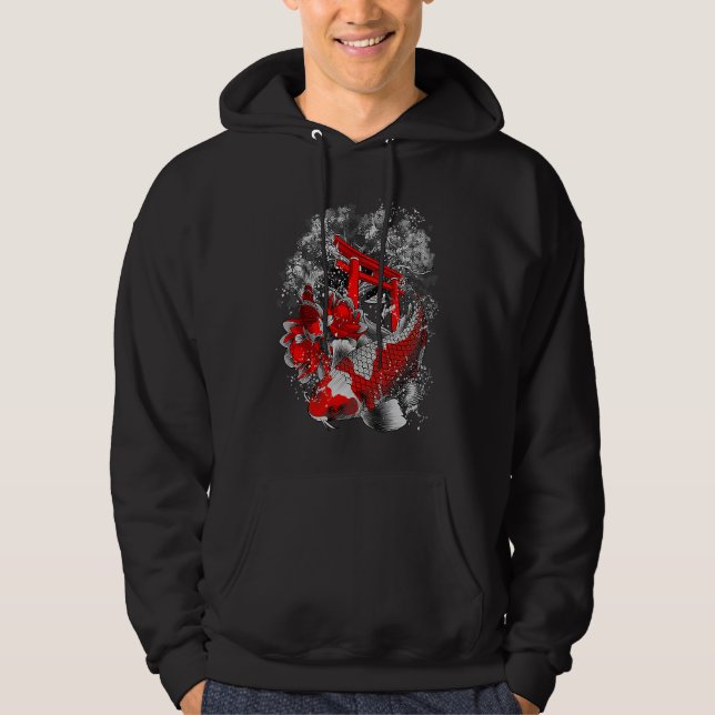 Asia Koi Fish Lotus Flower Temple Sakura Water Lil Hoodie (Framsida)