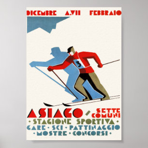 Asiago Italien Vintage Ski Travel Poster