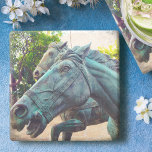 Asian Antique Turcos Horse Statue Photo Snyggt Stenunderlägg<br><div class="desc">I en lush-trädgård är det här soporna i Asien som utforskar och äventyr. Avsluta dagen med din favoritdryck med den här fantastiska fotostenen underlägg. Gör en underbar hemmavärmargåva! Du kan enkelt anpassa den här stenen och underlägg och jag erbjuder även anpassning för alla produkter. Var snäll och meddela mig med...</div>