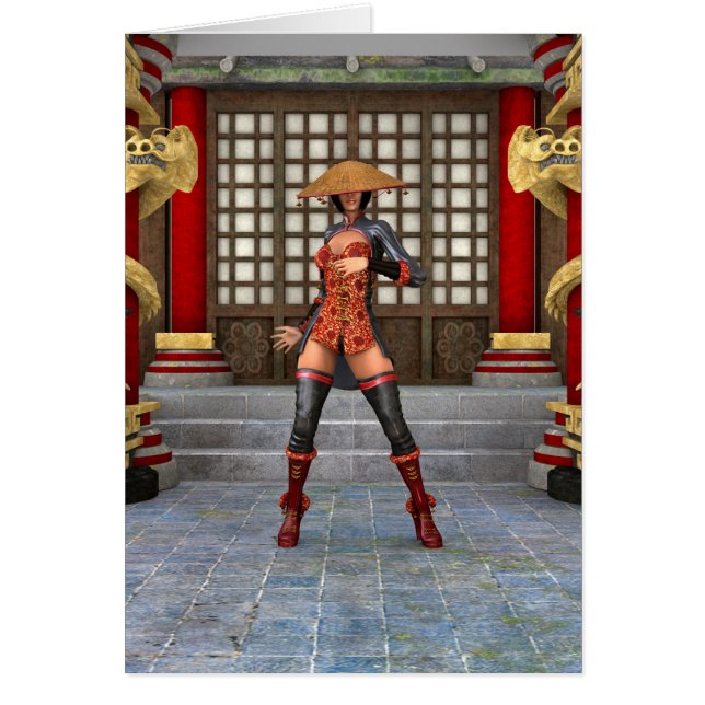 Asian Battle Woman Hälsningskort (Framsidan)