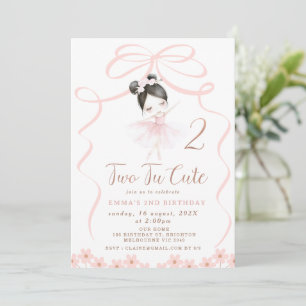 Asian Black Hair Ballerina Two Tu Cute Birthday Inbjudningar