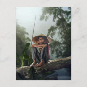 Asian Boy Fishing Vykort