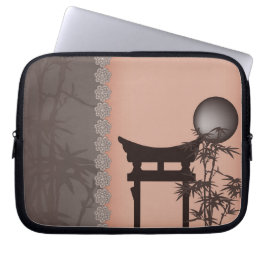 Asian brown Torii bamboo moon digital art Laptop Fodral