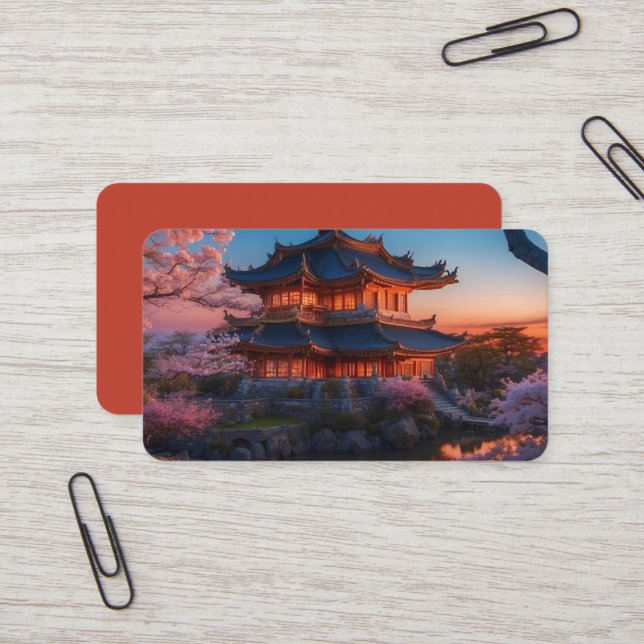 Asian Castle of the Garden Sunset Bookmark Visitkort (Fram/Back In Situ)