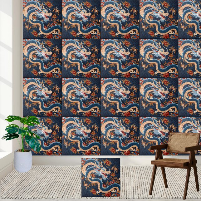 Asian Chinoiserie Dragon Tile Kakelplatta (Asian Chinoiserie Dragon Tile)