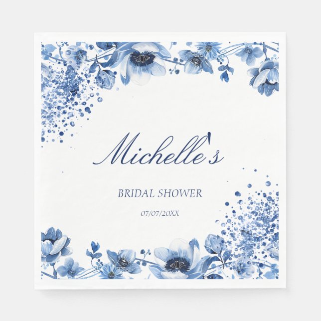 Asian Chinoiserie Light Blue Blommigt Bridgerton Pappersservett (Framsidan)