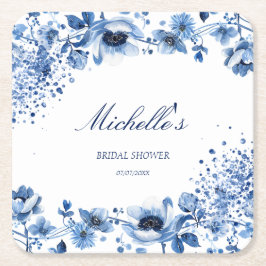 Asian Chinoiserie Light Blue Blommigt Bridgerton Underlägg Papper Kvadrat