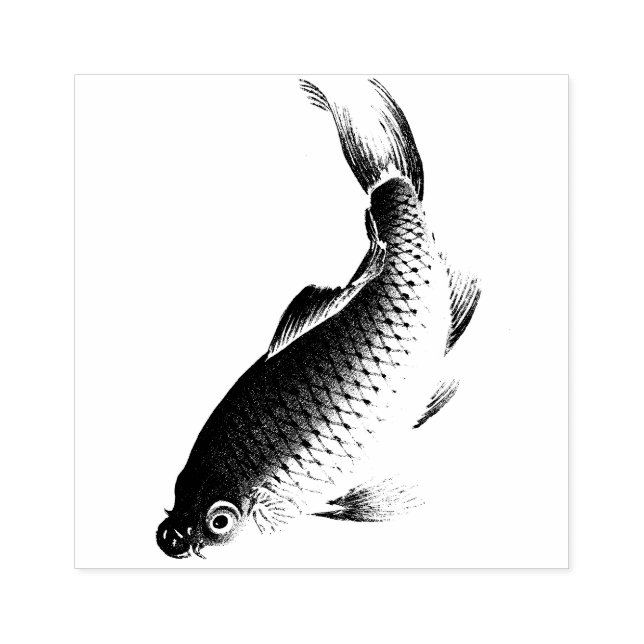 Asian Coi Fish Wildlife Animal Wood Frimärke Stämpel (Tryck)