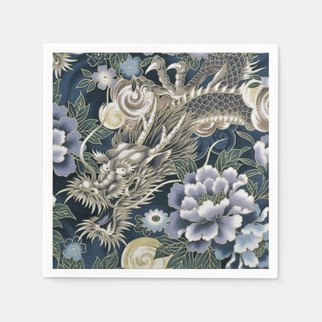 Asian Dragon Blommönster Napkins Pappersservett (Framsidan)