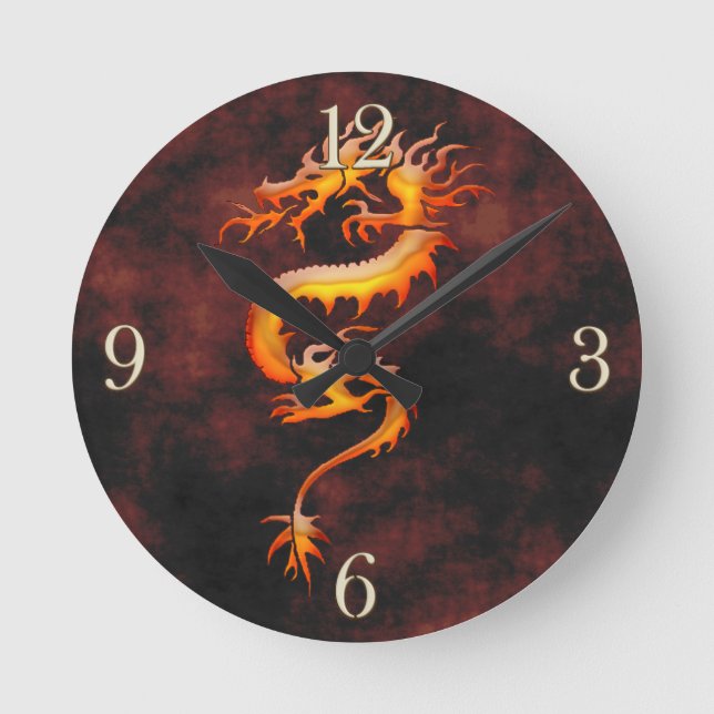 Asian Dragon Fantasy Art Clock Rund Klocka (Framsida)