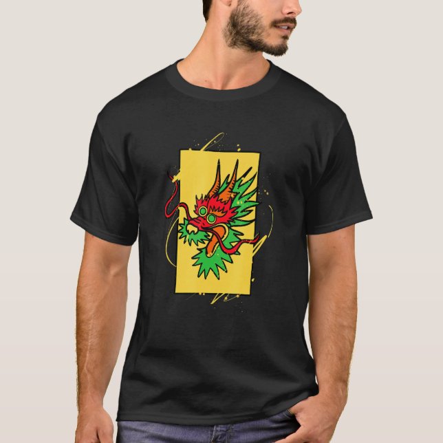 Asian Dragon Oriental Chinese Art T Shirt (Framsida)