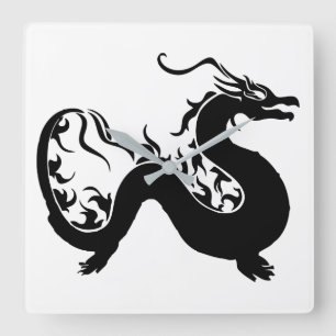 Asian Dragon Silhouette Fyrkantig Klocka