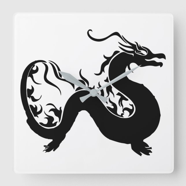 Asian Dragon Silhouette Fyrkantig Klocka (Framsida)