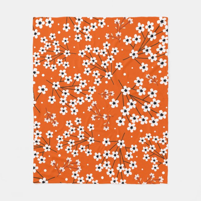 Asian Elegance: Red Blommigt Seamless Print Fleecefilt (Framsidan)