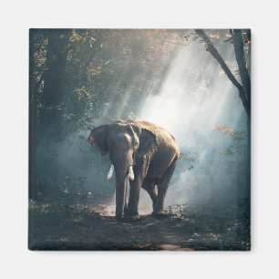 Asian Elephant in a Sunlit Forest Clearing Magnet