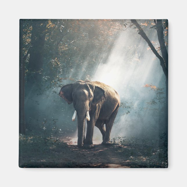 Asian Elephant in a Sunlit Forest Clearing Magnet (Framsidan)