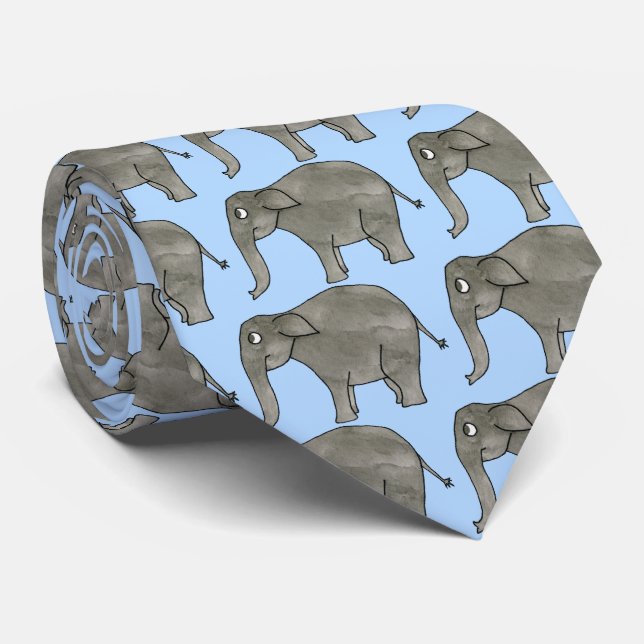 Asian Elephant, på Pastel Blue. Slips (Rullad)