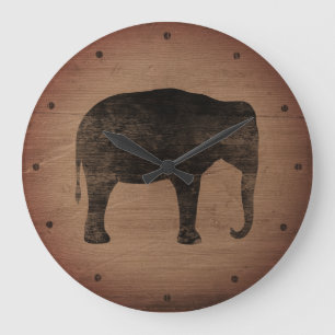 Asian Elephant Silhouette Rustic Stil Stor Klocka