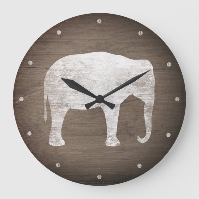 Asian Elephant Silhouette Rustic Stil Stor Klocka (Framsida)