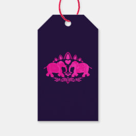 Asian Elephants Rosa Blue Ethnic Presentetikett