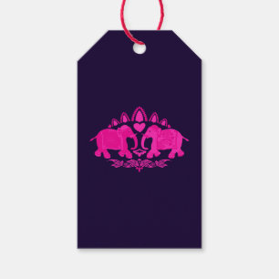 Asian Elephants Rosa Blue Ethnic Presentetikett