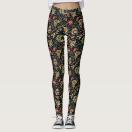 Asian Flower Mörk Chinoiseries Leggings - Söt