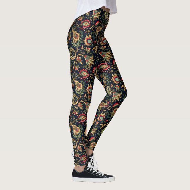 Asian Flower Mörk Chinoiseries Leggings - Söt (Höger)