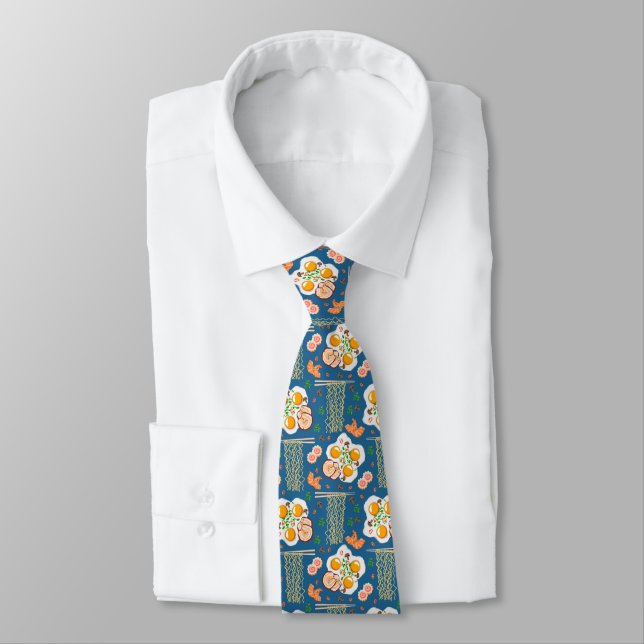 Asian Food Illustration Men’s Tie with Noodles Slips (Bunden)