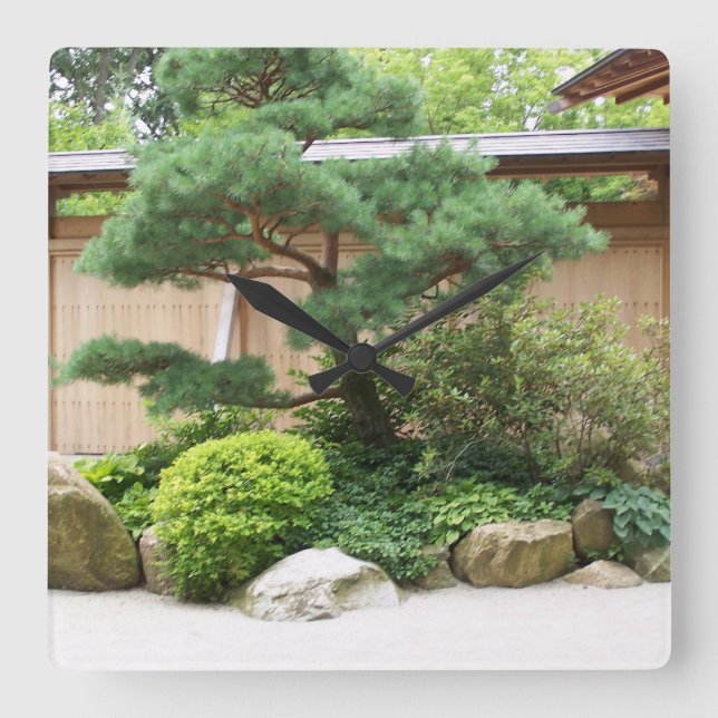 Asian Garden Wall Clock Fyrkantig Klocka (Framsida)