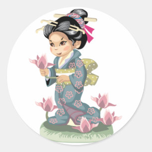 Asian Girl Sticker Runt Klistermärke