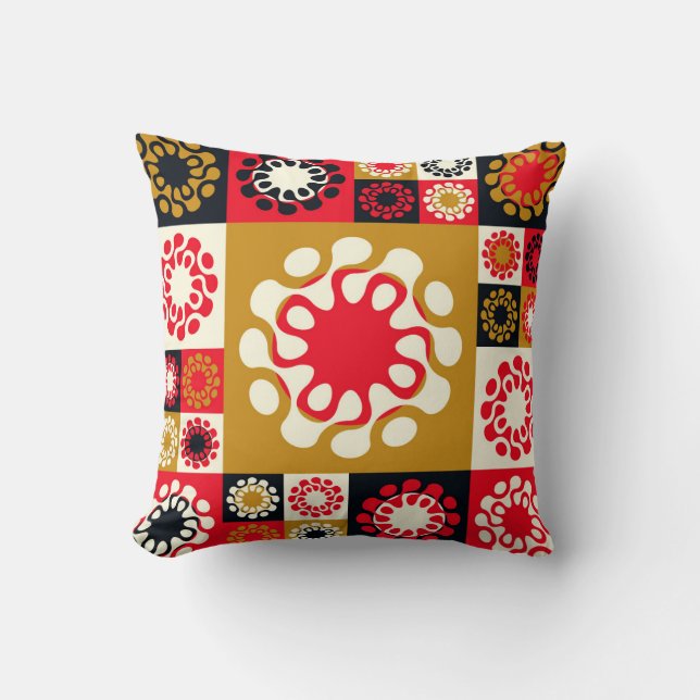 Asian Guld Red Mosaic, Ethnic Stil. Kudde (Framsida)