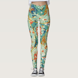 Asian Horse Lime Green och Blue Mönster Leggings