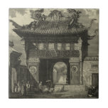 Asian Imperial Temple i Black & White Kakelplatta<br><div class="desc">Besökare samlas framför det asiatiska imperialisttemplet,  redo att komma in. Den häpnadsväckande utskriften görs i svartvitt,  ge hela biet och ett gammalt utseende som påminner om den tid det tar. Lägg den här på väggen idag och njut!</div>
