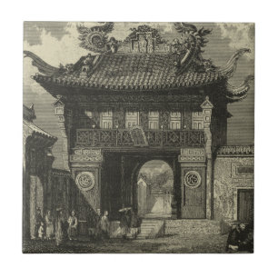Asian Imperial Temple i Black & White Kakelplatta