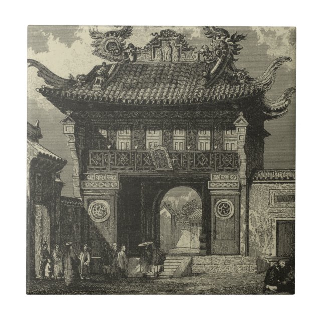 Asian Imperial Temple i Black & White Kakelplatta (Framsidan)