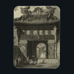 Asian Imperial Temple i Black & White Magnet<br><div class="desc">Besökare samlas framför det asiatiska imperialisttemplet,  redo att komma in. Den häpnadsväckande utskriften görs i svartvitt,  ge hela biet och ett gammalt utseende som påminner om den tid det tar. Lägg den här på väggen idag och njut!</div>