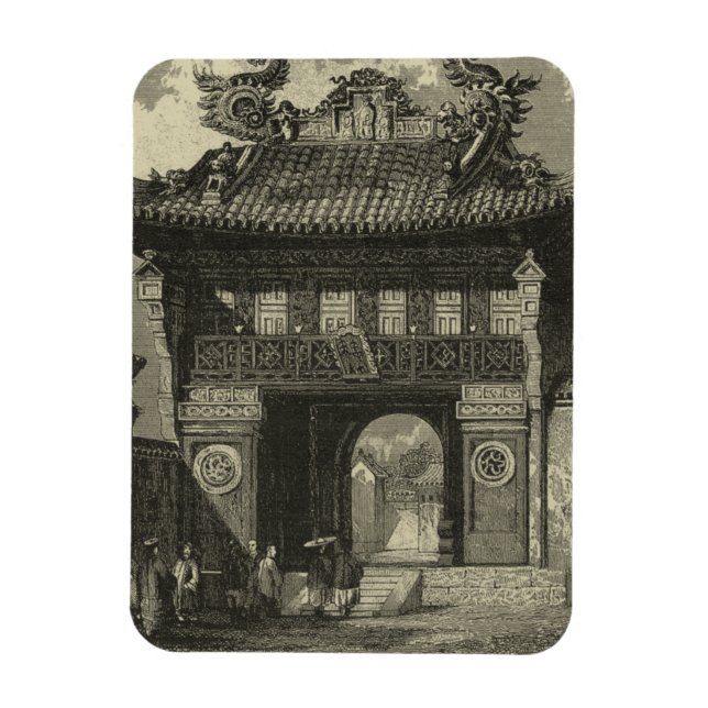 Asian Imperial Temple i Black & White Magnet (Vertikal)