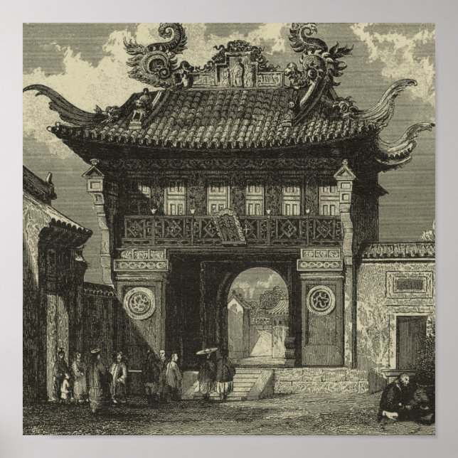 Asian Imperial Temple i Black & White Poster (Framsidan)