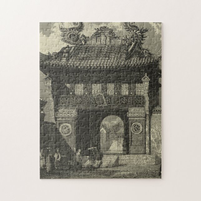 Asian Imperial Temple i Black & White Pussel (Vertikal)