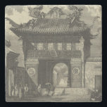 Asian Imperial Temple i Black & White Underlägg Sten<br><div class="desc">Besökare samlas framför det asiatiska imperialisttemplet,  redo att komma in. Den häpnadsväckande utskriften görs i svartvitt,  ge hela biet och ett gammalt utseende som påminner om den tid det tar. Lägg den här på väggen idag och njut!</div>