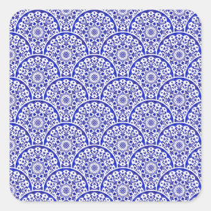 Asian Inspired Blue and White Pottery Chinoiserie Fyrkantigt Klistermärke
