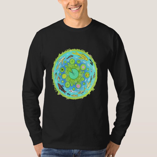 Asian Koi Blue Pond Goldfish Carp Freshwater Plant T Shirt (Framsida)