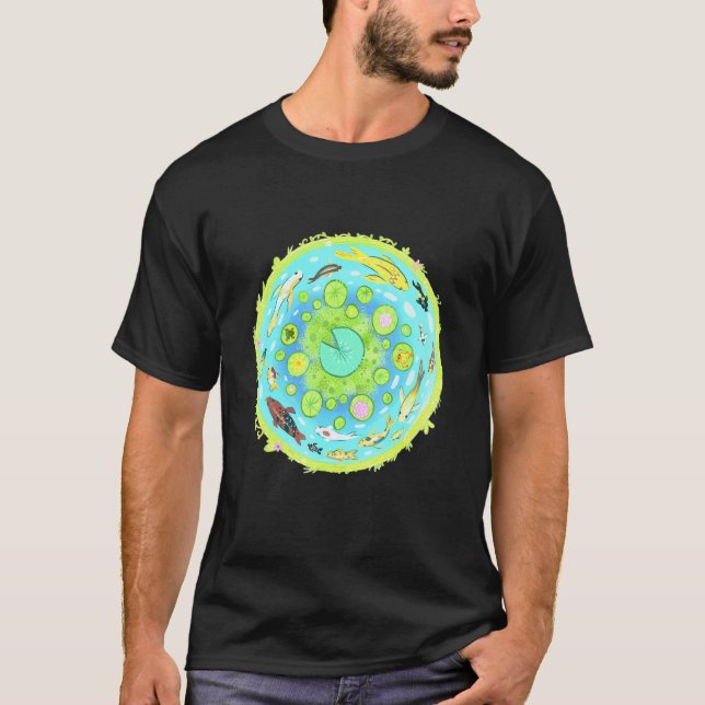 Asian Koi Blue Pond Goldfish Carp Freshwater Plant T Shirt (Framsida)