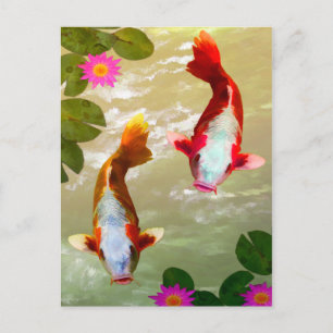 Asian Koi Fish Carp Digital Art Vykort