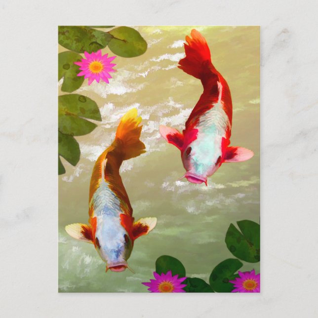 Asian Koi Fish Carp Digital Art Vykort (Framsida)